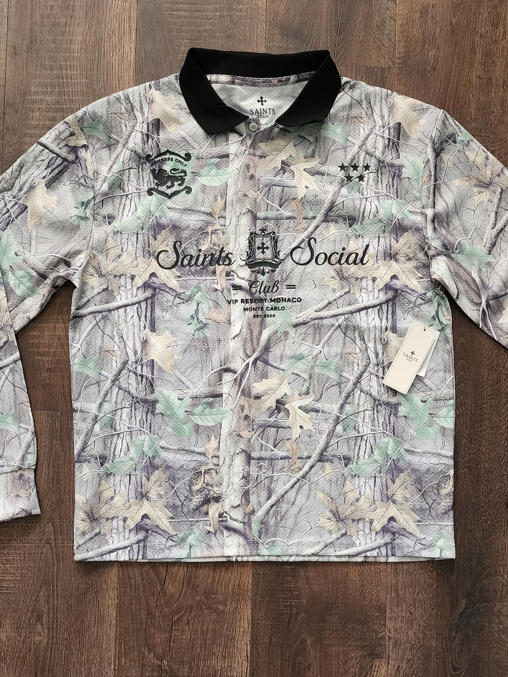 Saint Studio Men's Long Sleeve Polo in Camo Green